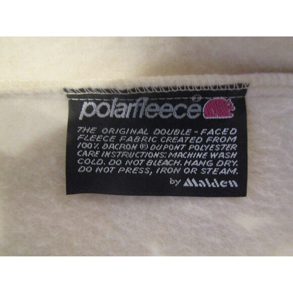 Aqua Sheen Cardigan Vintage Eggshell White Polar Fleece Sweater Gold Trim Size L - Picture 13 of 13